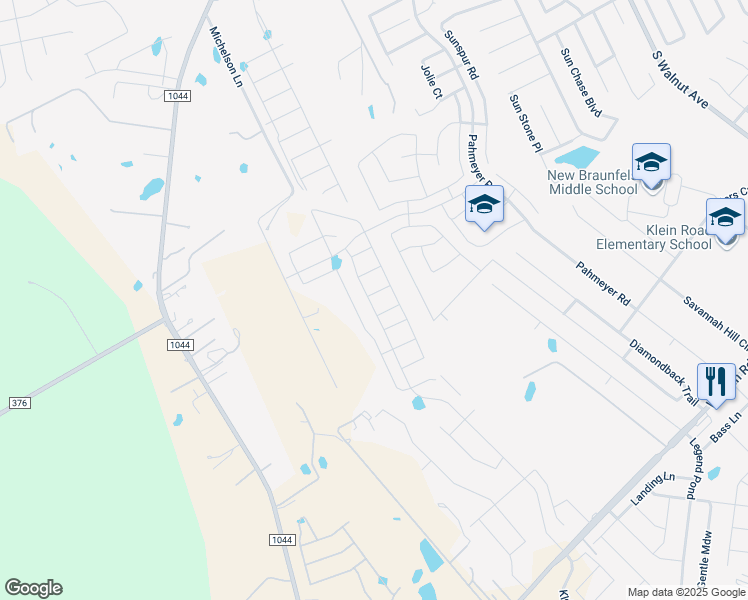 map of restaurants, bars, coffee shops, grocery stores, and more near 1923 Fieldfare in New Braunfels