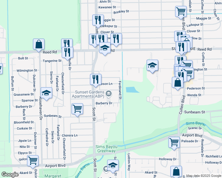 map of restaurants, bars, coffee shops, grocery stores, and more near 4215 Grassmere Street in Houston