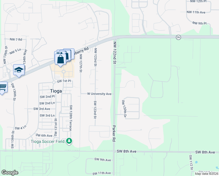 map of restaurants, bars, coffee shops, grocery stores, and more near 100 Northwest 122nd Street in Gainesville