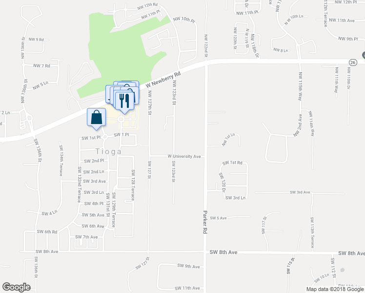 map of restaurants, bars, coffee shops, grocery stores, and more near 29 Northwest 123rd Street in Newberry