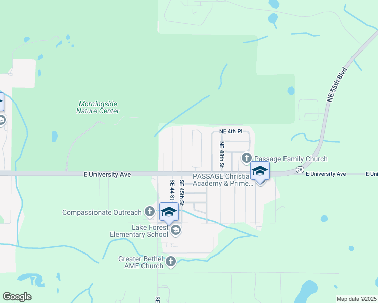 map of restaurants, bars, coffee shops, grocery stores, and more near 206 Northeast 45th Street in Gainesville