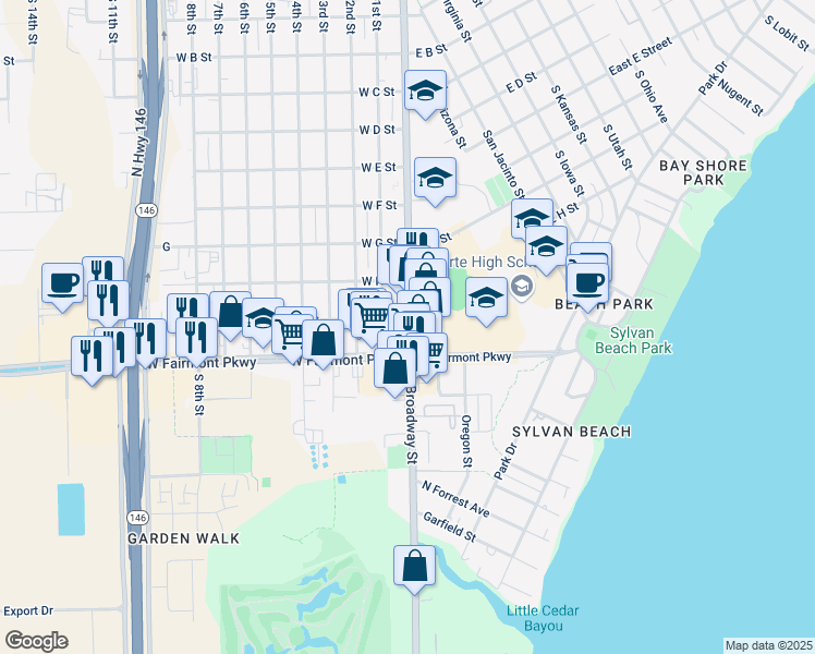 map of restaurants, bars, coffee shops, grocery stores, and more near 1002 South Broadway Street in La Porte