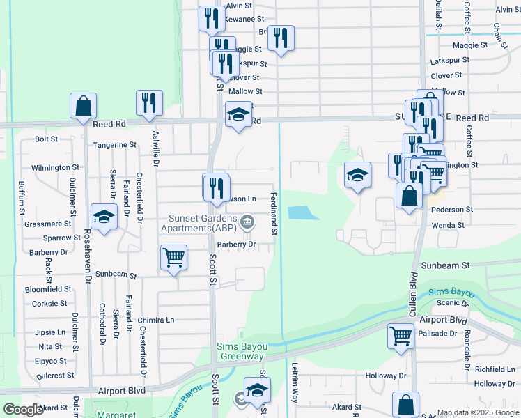 map of restaurants, bars, coffee shops, grocery stores, and more near 4215 Grassmere Street in Houston