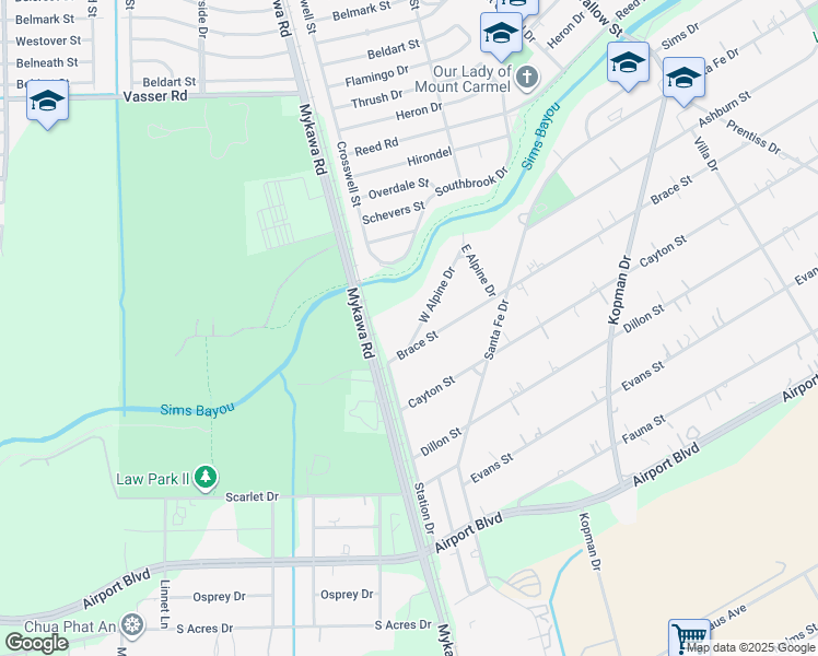 map of restaurants, bars, coffee shops, grocery stores, and more near 6725 Alpine Drive in Houston