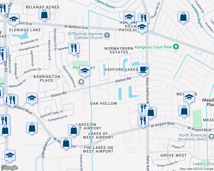 map of restaurants, bars, coffee shops, grocery stores, and more near 2019 Calico Hill Lane in Sugar Land