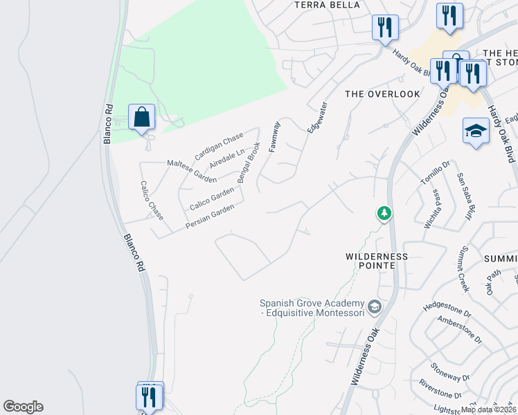 map of restaurants, bars, coffee shops, grocery stores, and more near 910 Persian Garden in San Antonio