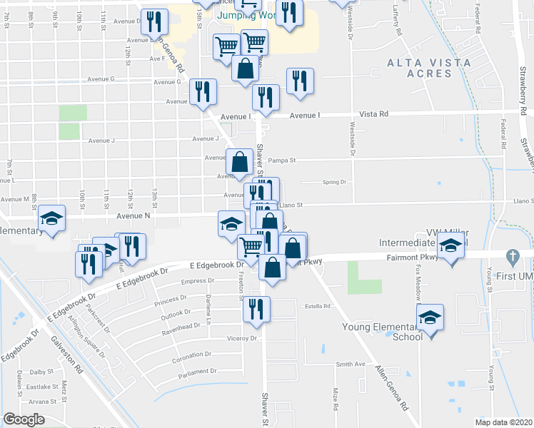 map of restaurants, bars, coffee shops, grocery stores, and more near 3705 Shaver Street in Pasadena
