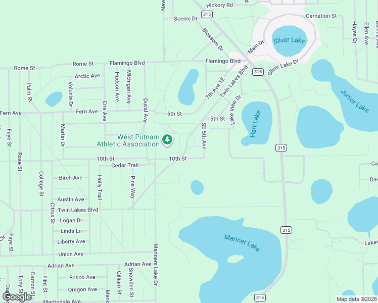 map of restaurants, bars, coffee shops, grocery stores, and more near Twin Lakes Boulevard in Interlachen