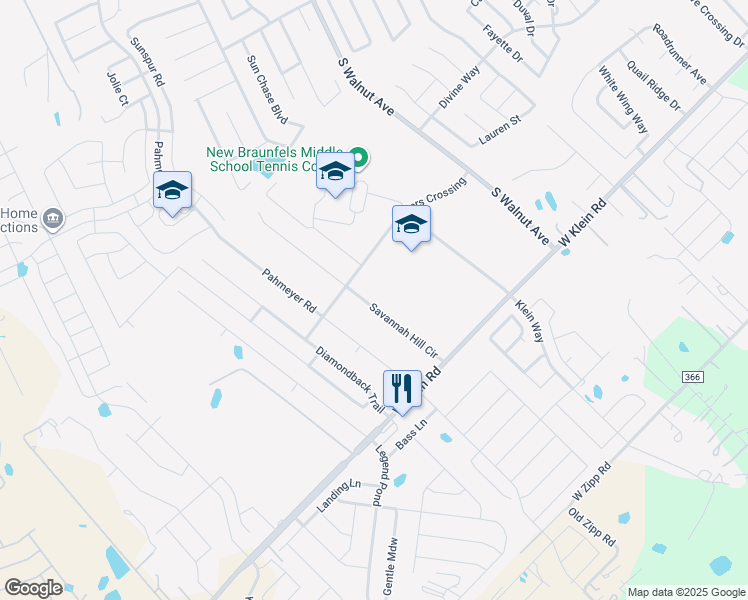 map of restaurants, bars, coffee shops, grocery stores, and more near 2533 Savannah Hill Circle in New Braunfels