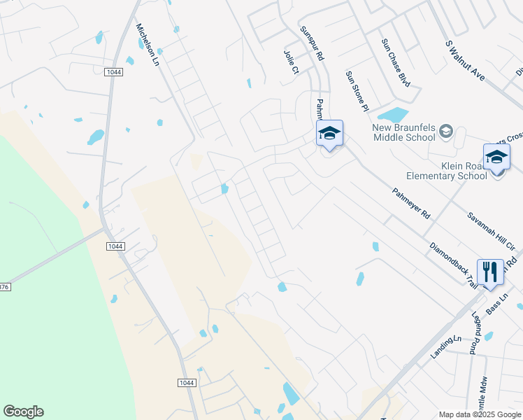 map of restaurants, bars, coffee shops, grocery stores, and more near 1923 Fieldfare in New Braunfels