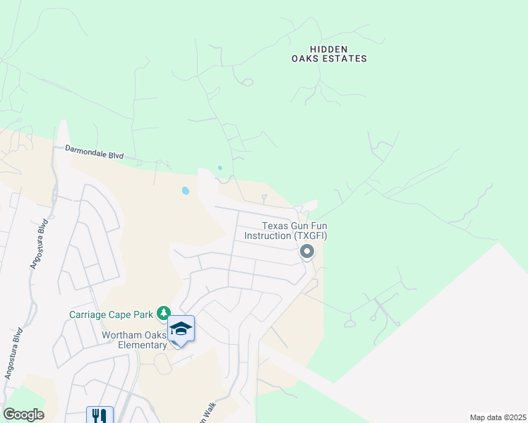 map of restaurants, bars, coffee shops, grocery stores, and more near 6060 Akin Song in San Antonio