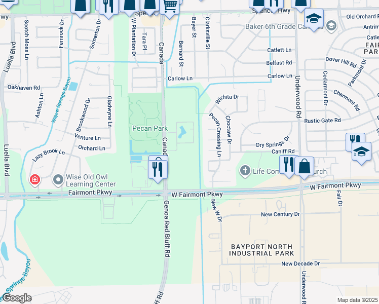map of restaurants, bars, coffee shops, grocery stores, and more near 3535 Canada in La Porte