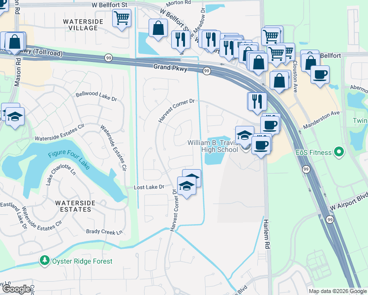 map of restaurants, bars, coffee shops, grocery stores, and more near 930 Windy Garden Way in Richmond