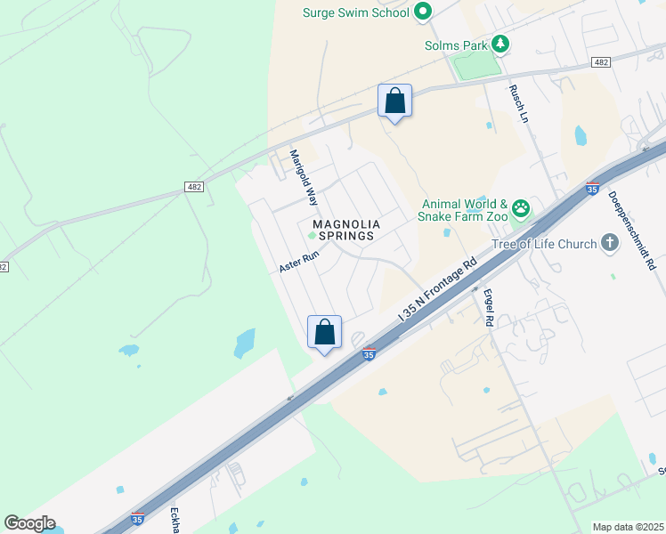 map of restaurants, bars, coffee shops, grocery stores, and more near Myrtle Run in New Braunfels