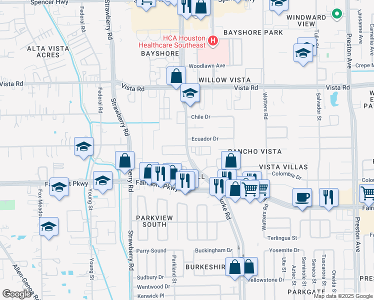 map of restaurants, bars, coffee shops, grocery stores, and more near 3650 Burke Road in Pasadena