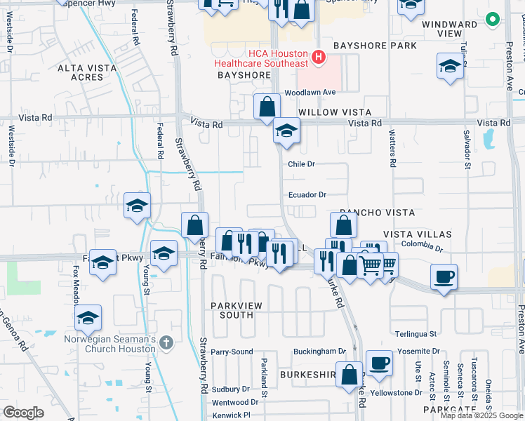 map of restaurants, bars, coffee shops, grocery stores, and more near 3650 Burke Road in Pasadena
