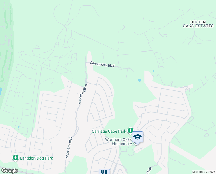 map of restaurants, bars, coffee shops, grocery stores, and more near 22831 Malabar Peak in San Antonio