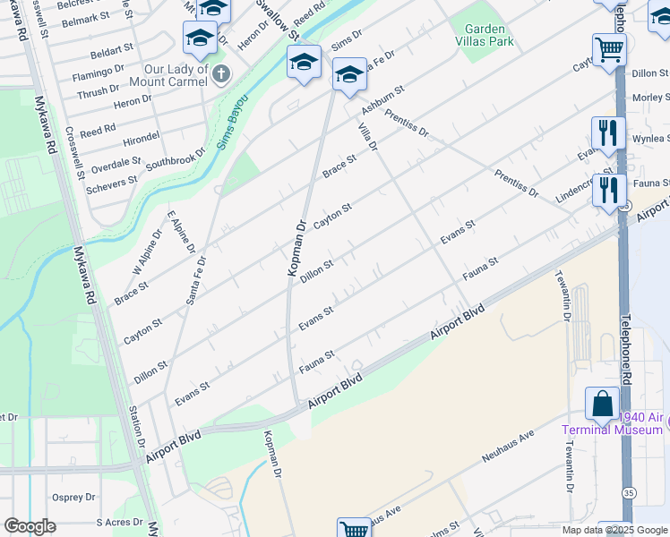 map of restaurants, bars, coffee shops, grocery stores, and more near 7044 Dillon Street in Houston