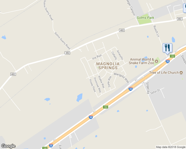 map of restaurants, bars, coffee shops, grocery stores, and more near 268 Primrose Way in New Braunfels