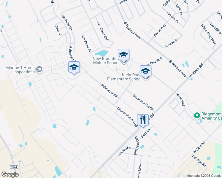 map of restaurants, bars, coffee shops, grocery stores, and more near 2610 Pahmeyer Road in New Braunfels