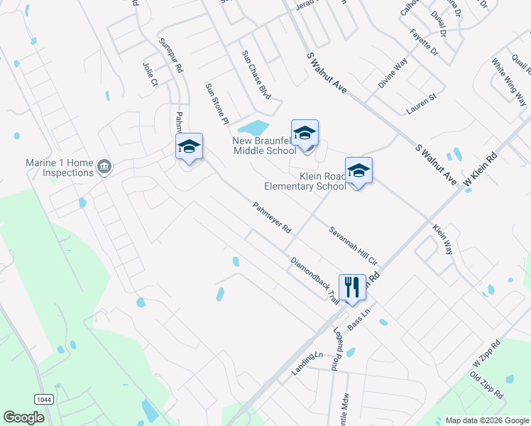 map of restaurants, bars, coffee shops, grocery stores, and more near 2567 Diamondback Trail in New Braunfels