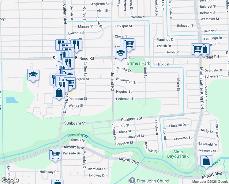 map of restaurants, bars, coffee shops, grocery stores, and more near 4934 Paula Street in Houston