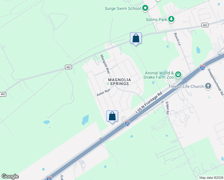 map of restaurants, bars, coffee shops, grocery stores, and more near 6305 Aster Run in New Braunfels