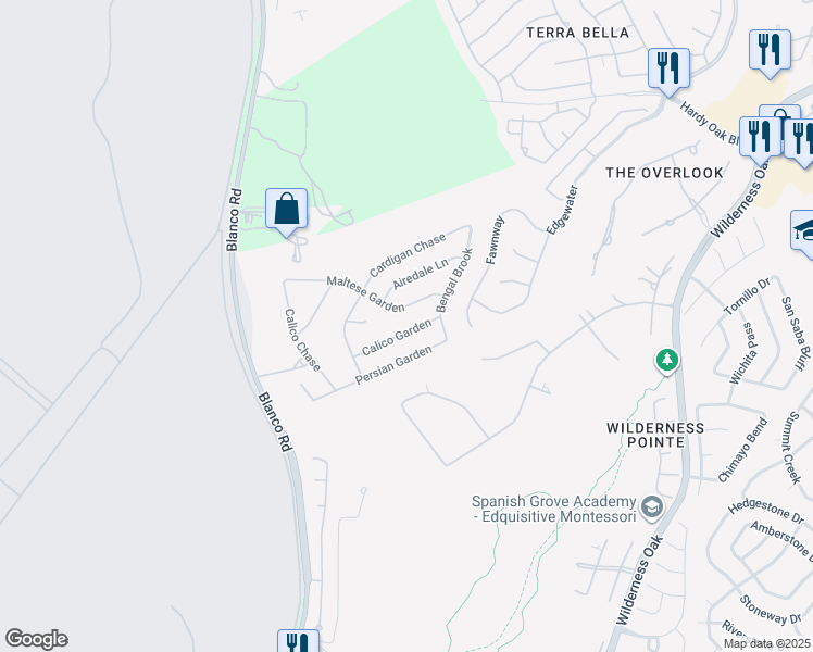 map of restaurants, bars, coffee shops, grocery stores, and more near 826 Maltese Garden in San Antonio