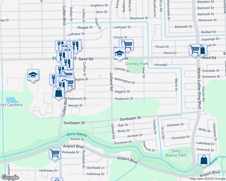 map of restaurants, bars, coffee shops, grocery stores, and more near 4934 Paula Street in Houston