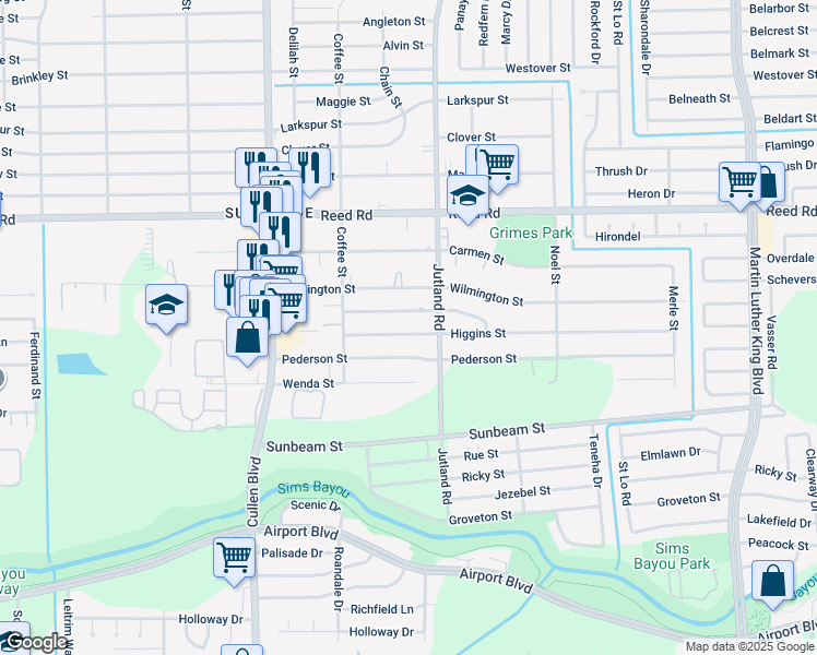 map of restaurants, bars, coffee shops, grocery stores, and more near 4906 Paula Street in Houston