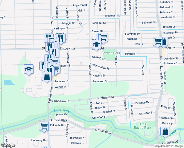 map of restaurants, bars, coffee shops, grocery stores, and more near 4934 Paula Street in Houston