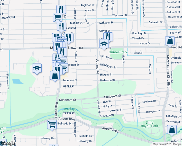 map of restaurants, bars, coffee shops, grocery stores, and more near 4906 Paula Street in Houston
