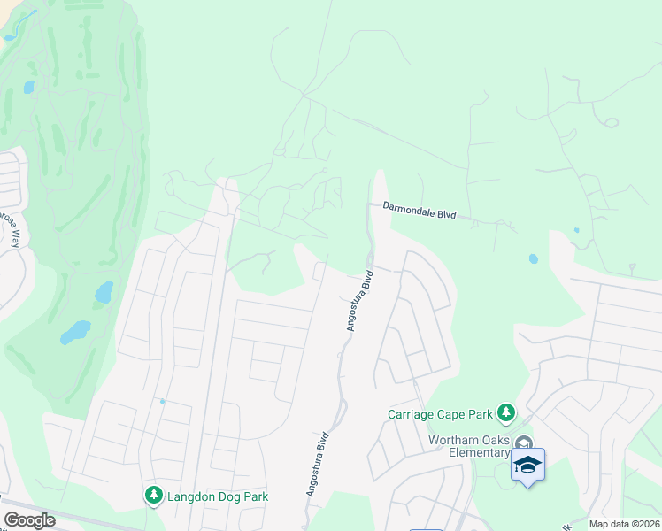 map of restaurants, bars, coffee shops, grocery stores, and more near 23043 Angostura Boulevard in San Antonio