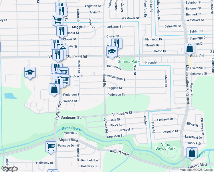 map of restaurants, bars, coffee shops, grocery stores, and more near 4934 Paula Street in Houston