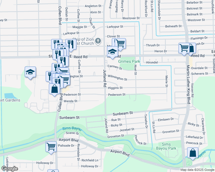 map of restaurants, bars, coffee shops, grocery stores, and more near 5003 Higgins Street in Houston