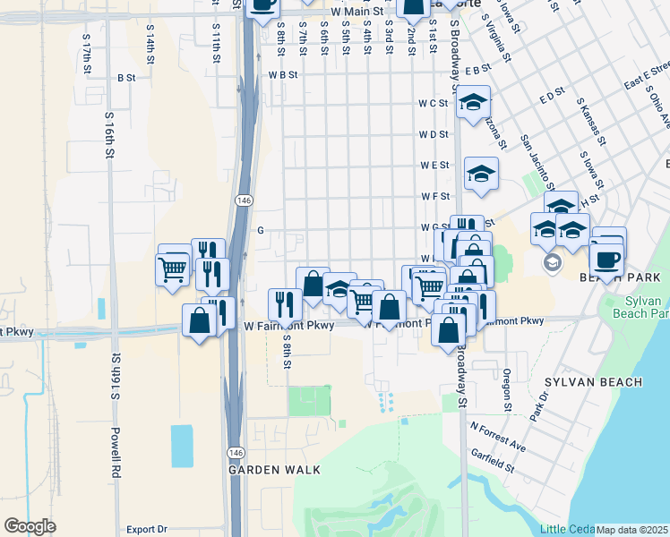 map of restaurants, bars, coffee shops, grocery stores, and more near 901 South 6th Street in La Porte