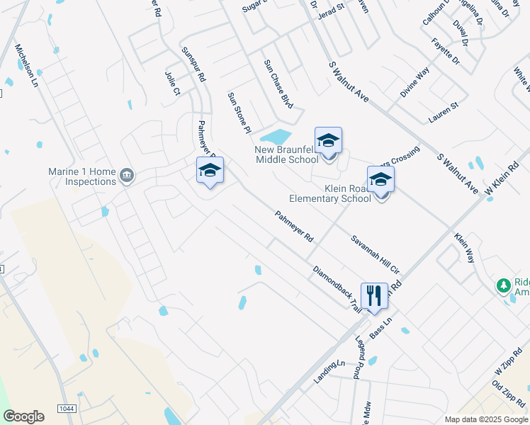 map of restaurants, bars, coffee shops, grocery stores, and more near 2540 Pahmeyer Road in New Braunfels