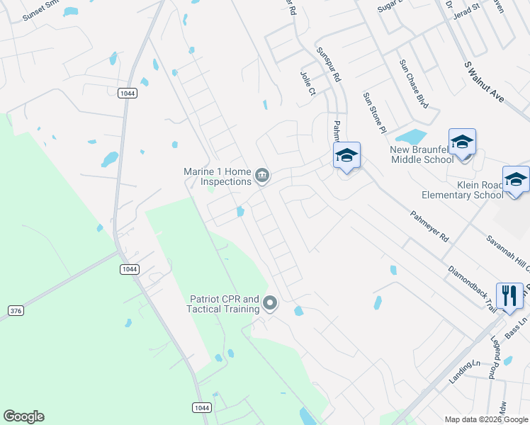 map of restaurants, bars, coffee shops, grocery stores, and more near 1908 Cisticola in New Braunfels