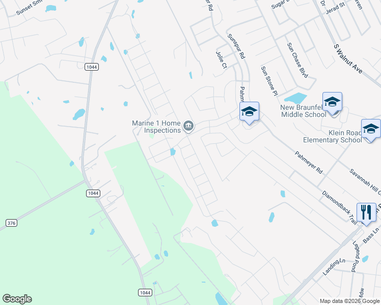 map of restaurants, bars, coffee shops, grocery stores, and more near 2425 Arctic Warbler in New Braunfels