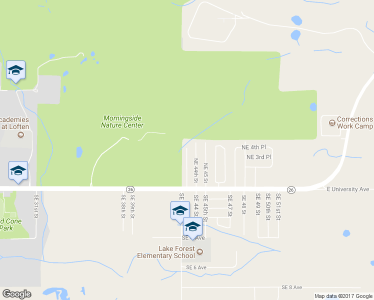 map of restaurants, bars, coffee shops, grocery stores, and more near 499 Northeast 43rd Terrace in Gainesville