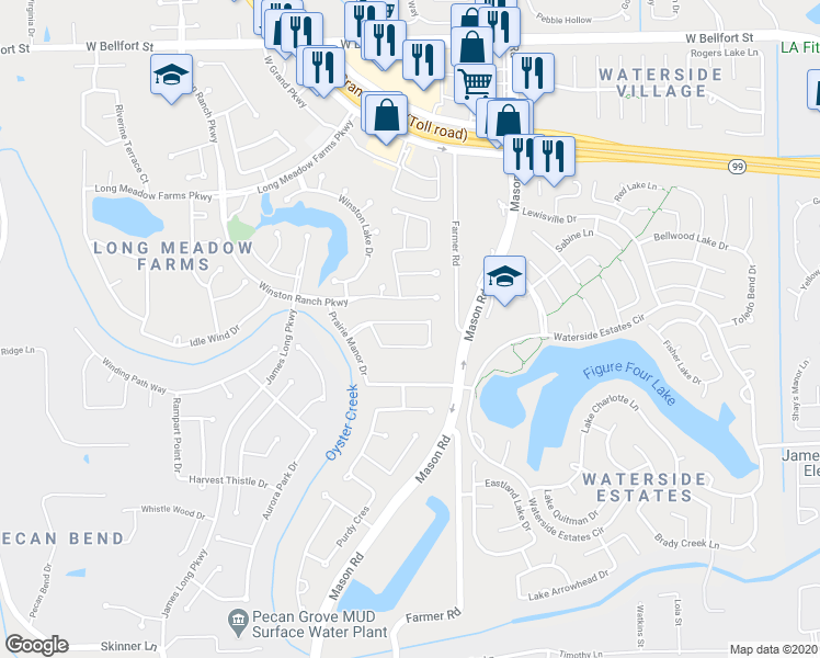 map of restaurants, bars, coffee shops, grocery stores, and more near 20523 Elderwood Terrace Drive in Richmond