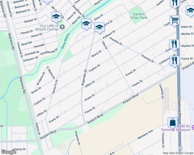 map of restaurants, bars, coffee shops, grocery stores, and more near 7057 Dillon Street in Houston