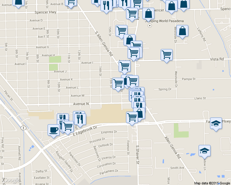 map of restaurants, bars, coffee shops, grocery stores, and more near 1507 Avenue M in South Houston