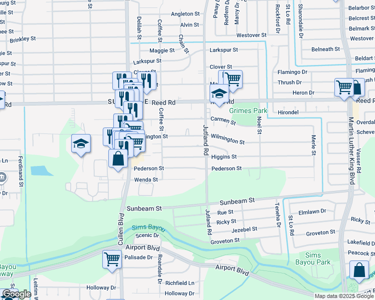 map of restaurants, bars, coffee shops, grocery stores, and more near 4906 Paula Street in Houston