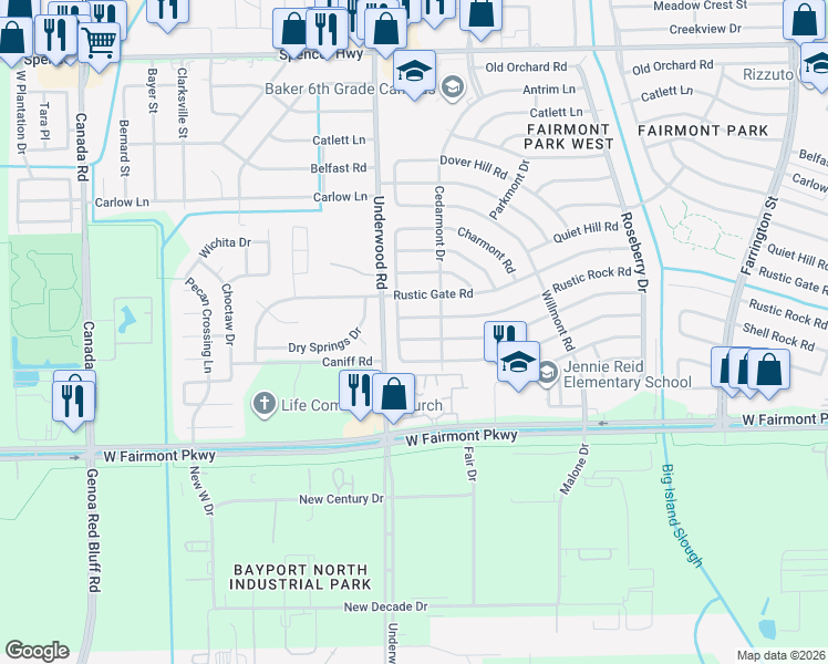 map of restaurants, bars, coffee shops, grocery stores, and more near 9738 Rustic Rock Road in La Porte