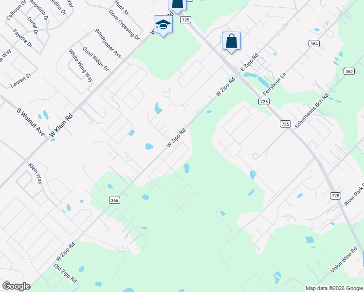 map of restaurants, bars, coffee shops, grocery stores, and more near 358 West Zipp Road in New Braunfels