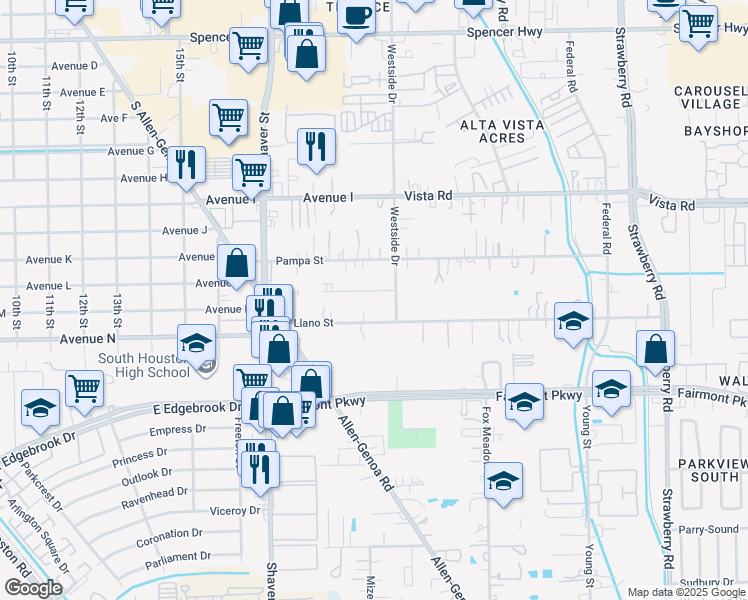 map of restaurants, bars, coffee shops, grocery stores, and more near 604 Spring Drive in Pasadena