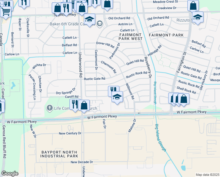 map of restaurants, bars, coffee shops, grocery stores, and more near 9839 Shell Rock Road in La Porte