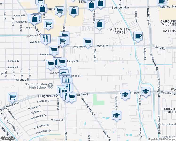 map of restaurants, bars, coffee shops, grocery stores, and more near 604 Spring Drive in Pasadena