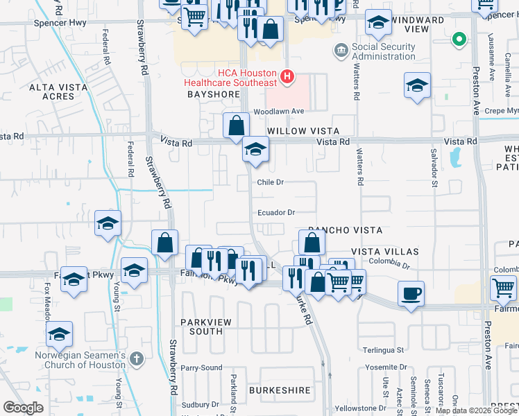 map of restaurants, bars, coffee shops, grocery stores, and more near 3903 Ecuador Drive in Pasadena